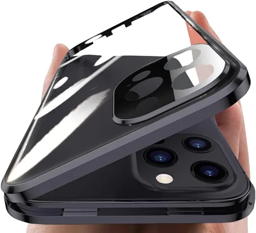 Vista 9 de Funda Henghui magnética, con cierre, para iPhone 12 Pro Max, de vidrio, con protector de pantalla y cierre de seguridad para lente de cámara, cuerpo