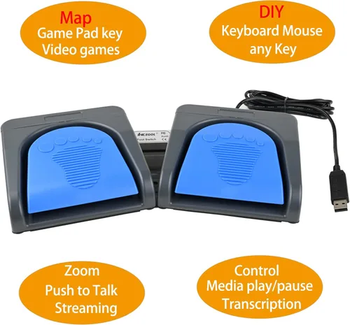Vista 6 de iKKEGOL Control de montaje de pedal de doble interruptor de pie USB mejorado, programa de interruptor de pie de 2 teclas, teclado de computadora