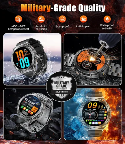 Vista 4 de LIGE Reloj inteligente para hombre, pantalla AMOLED de 1.6 pulgadas, batería de 600 mAh, relojes inteligentes impermeables de 5 ATM