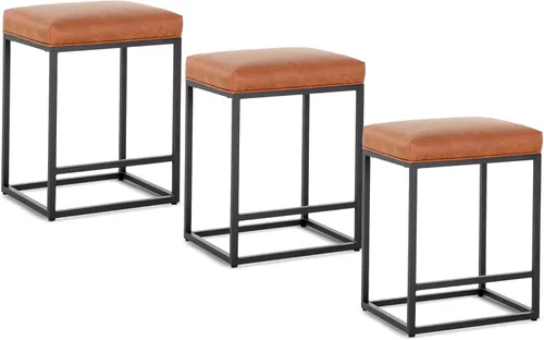Vista 60 de Juego de 2 taburetes de bar negros para encimera de cocina, taburetes de bar modernos sin espalda de 24 pulgadas, taburetes de bar industriales