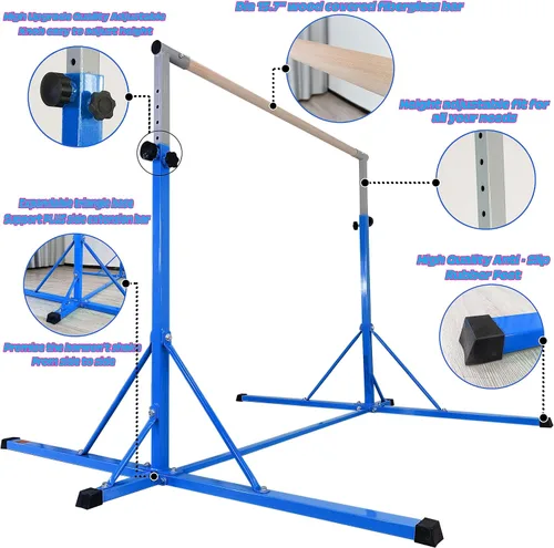 Vista 3 de Gymnastics Bar, 5'10” Base length 45" to 71" Adjustable Horizontal Bar for Serious Training, 500 LBS Capacity, Professional Home Gym Equipment with