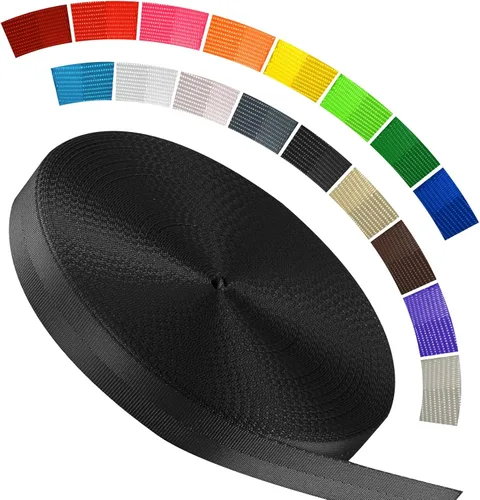 Correa de Cinta de Poliéster 16+ Colores – 1"&1.5"&1.9" – 16.5 25 33 55 Yardas Rollo de Cinta Resistente, Correa de Cinta Plana para Equipo Interior