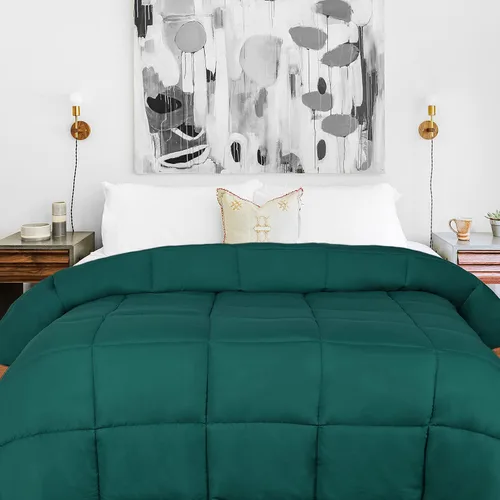 Vista 20 de Superior Edredón sólido de microfibra cepillada, ropa de cama alternativa al plumón, reversible, peso medio, esponjoso, decorativo, relleno de Azul