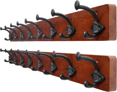 Vista 40 de WEBI Perchero rústico de montaje en pared, 5 ganchos de hierro fundido montados en pared, perchero colgante de servicio pesado, ganchos antiguos