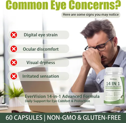 Vista 2 de Fórmula avanzada 14 en 1, vitamina ocular y suplemento mineral con zinc, luteína, zeaxantina y extracto de arándano, 60