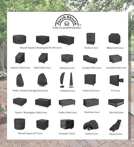 Vista 8 de Cubierta de mesa de patio Porch Shield - Funda impermeable para juego de mesa y sillas de comedor al aire libre cuadrada - 55 x 55 pulgadas, negra