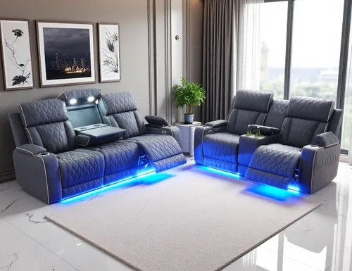 Vista 11 de Juego de Sofá Reclinable Eléctrico, Juego de Sillones Reclinables de Cuero Transpirable, Juegos de Muebles de Sala de Estar, Sofá de Dos Plazas