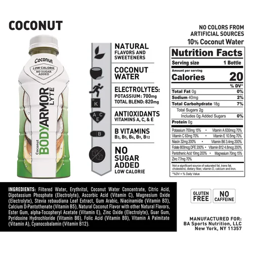 Vista 6 de BODYARMOR Lyte - Paquete variado de 4 sabores, bebida deportiva, paquete de 20 unidades de 16 onzas, peso neto de 320 onzas líquidas