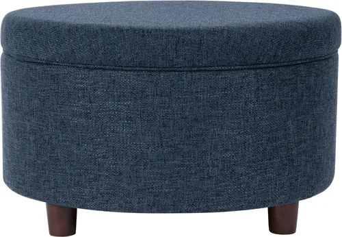 Vista 23 de HomePop - Otomana redonda para almacenamiento, capitoneada con botones grandes