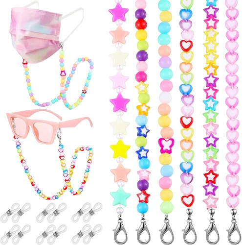 MTLEE 6 piezas de cordón para máscara de niños, lindo collar con cuentas para gafas con 12 extremos de cadena para lentes para mujeres y niñas