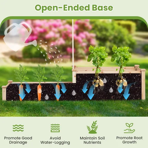 Vista 4 de S AFSTAR Cama de jardín elevada con enrejado y 2 jardineras, 88" x 25" x 53" kit de jardinera de madera para exteriores para flores, hierbas