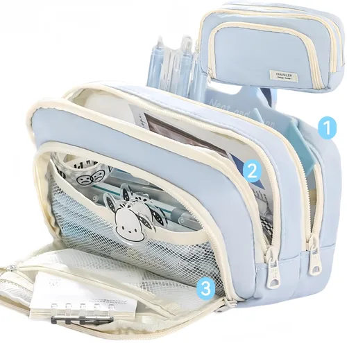 Vista 10 de Estuche para Lápices de Gran Capacidad de 3 Compartimentos, Bolsa Grande para Lápices, Estuche de Lápices, Organizador de Bolígrafos, Bolsa