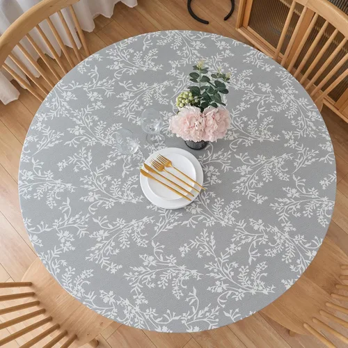 Vista 10 de LIBERECOO Mantel redondo de vinilo ajustable con reverso de franela, borde elástico, impermeable, resistente a las manchas, lavable, se adapta a