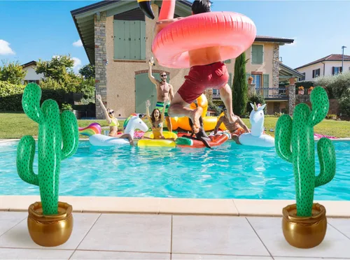 Vista 2 de GIFTEXPRESS Paquete de 2 cactus inflables de 36 pulgadas y cactus jumbo de 76 pulgadas para fiestas temáticas