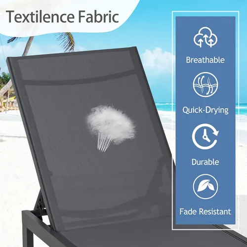 Vista 6 de QAQA - Juego de 2 tumbonas de patio, sillas de salón para exteriores con 5 posiciones ajustables y ruedas, silla reclinable para todo tipo de clima