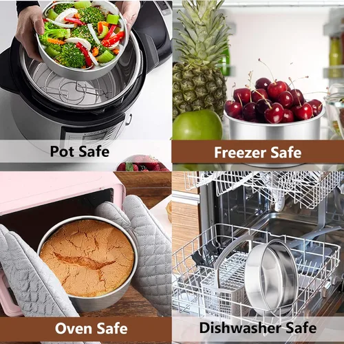 Vista 7 de P&P CHEF Juego de 4 moldes redondos de acero inoxidable para hornear, 4 + 4 + 4 pulgadas + 6 pulgadas de acero inoxidable, aptos para horno, olla