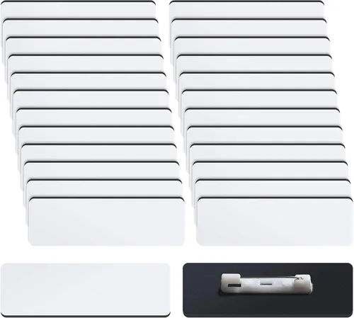Vista 8 de Placa de identificación en blanco de 1 x 3 pulgadas, placa de identificación en blanco con respaldo de alfiler para trabajadores de oficina