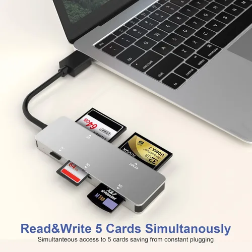 Vista 3 de CFast - Lector de tarjetas, USB-A 3.0 de 5 Gbps, lector de tarjetas múltiples para tarjetas CFast 2.0, XD, SD, TF, CF - Compatible con Lexar