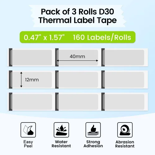 Vista 2 de Phomemo Labels D30 - Cinta de etiquetas autoadhesivas, etiquetas maestras de impresión negra sobre transparente, papel térmico autoadhesivo, 0.472 x