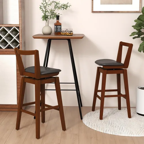 Vista 9 de COSTWAY Taburete de bar, taburete tapizado giratorio de piel sintética de 26 pulgadas con respaldo hueco y asiento acolchado, patas de madera
