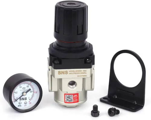 Vista 3 de SNS AR3000-N03 Regulador de presión de aire con rosca hembra 3/8 NPT 0-150 PSI ajustable, con soporte y calibre