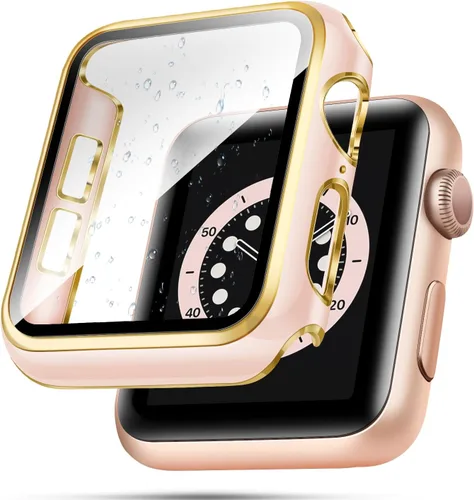 Vista 7 de top4cus Carcasa de 38mm compatible con Apple Watch, con protector de pantalla de vidrio templado incorporado, cubierta de PC para iWatch Series