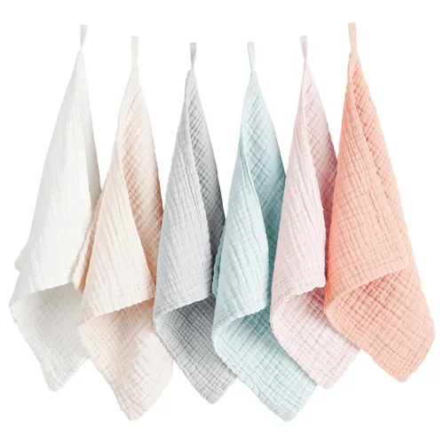 Vista 8 de Konssy Paquete de 6 Paños de Muselina para Bebé Unisex 100% Algodón Juego de Paños de Lavado para Cara y Cuerpo del Bebé Cómodos y Suaves