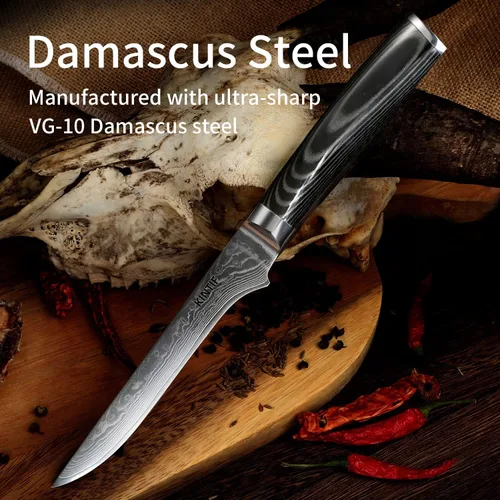 Vista 2 de KINTIF Cuchillo deshuesador de 6.5 pulgadas, acero de damasco VG10, cuchillo de carnicero, cuchillo de filete, cuchillo de cocina para cortar carne