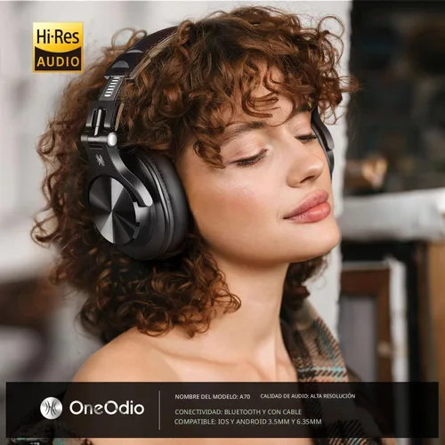 Vista 2 de OneOdio A70 Auriculares Bluetooth para oído, auriculares inalámbricos con 72H de tiempo de reproducción, de alta resolución, micrófono incorporado