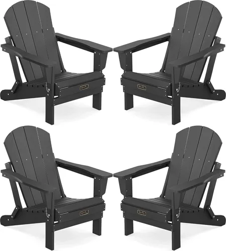 Vista 99 de SERWALL Silla Adirondack plegable resistente a la intemperie, sillas de patio al aire libre, sillas Adirondack pintadas, juego de 2, color azul Aruba