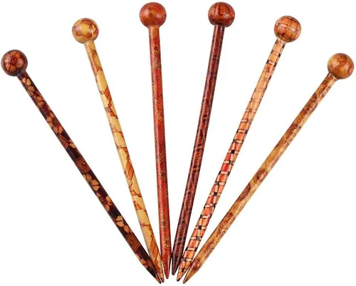 Vista 7 de 6 palillos de madera para el cabello, palillos japoneses para el cabello para mujer, hechos a mano, 5.1 in