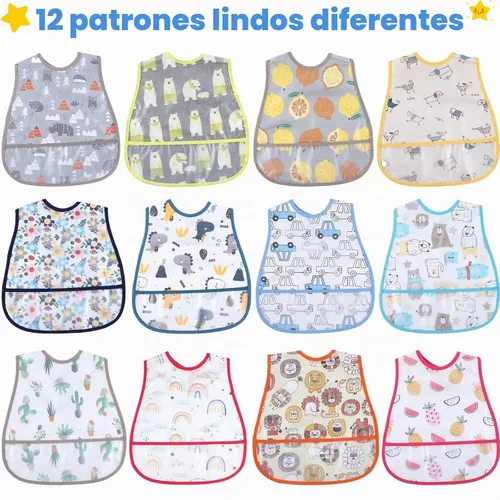 Vista 4 de 12 baberos impermeables para bebés con atrapador, a prueba de desorden