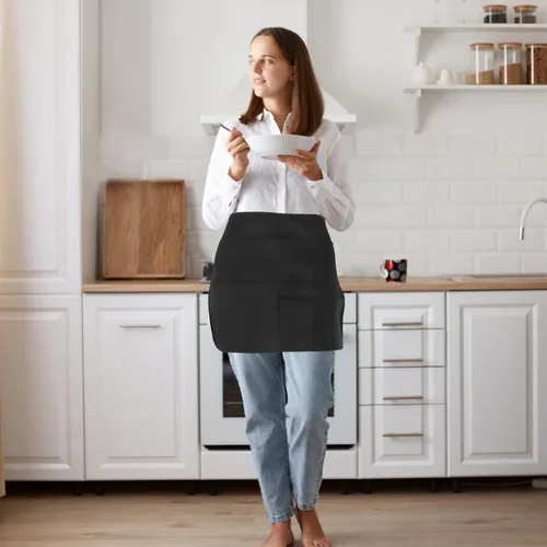Vista 5 de CHILDWEET Multi-pocket Cleaning Apron for Women and Men Black Sturdy Polyester Work Apron with Adjustable Straps Gardening Dishwashing