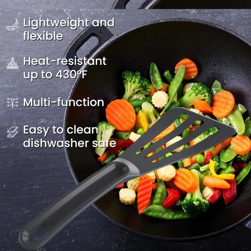 Vista 5 de Espátula ranurada, espátula profesional resistente al calor, espátula segura para utensilios de cocina antiadherentes