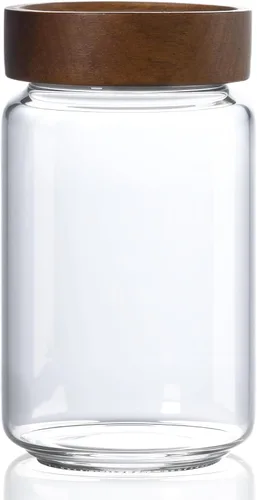 Vista 9 de Tarro de vidrio de 13.5 fl oz/400 ml con tapa de rosca de madera hermética, recipiente de almacenamiento de alimentos transparente apilable pequeño