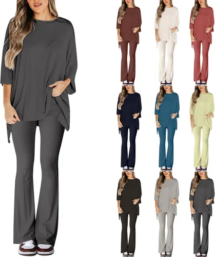 Gumipy Conjunto de 2 piezas para mujer, conjunto de pantalón largo para todo el fin de semana, trajes casuales de otoño, manga 34, camiseta