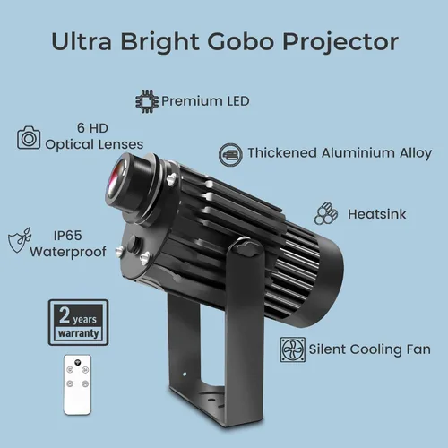 Vista 4 de Proyector GOBO con logotipo de 100 W para negocios, IP65 resistente al agua rotacional con doble sistema de refrigeración para exteriores, luz