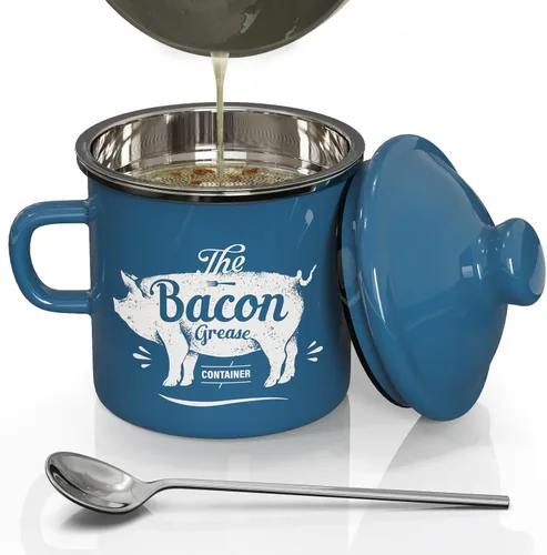 Vista 14 de PGYARD Mini Recipiente para Grasa de Tocino con Colador - Ahorrador de Grasa Esmaltado de 15 Onzas, Guardador de Grasa de Tocino Estilo Granja