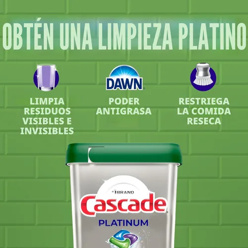 Vista 3 de Cascade Platinum Cápsulas para lavavajillas, detergente para lavavajillas, jabón detergente para platos, fresco, 12