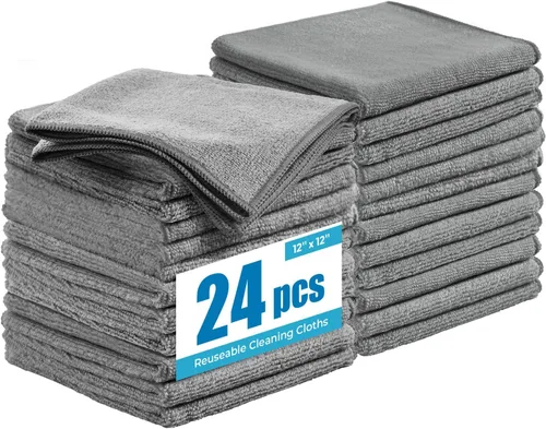 Vista 10 de Paquete de 12 paños de limpieza de microfibra, 12 x 12 pulgadas, color gris, para autos, trapos de microfibra súper absorbentes, sin pelusas