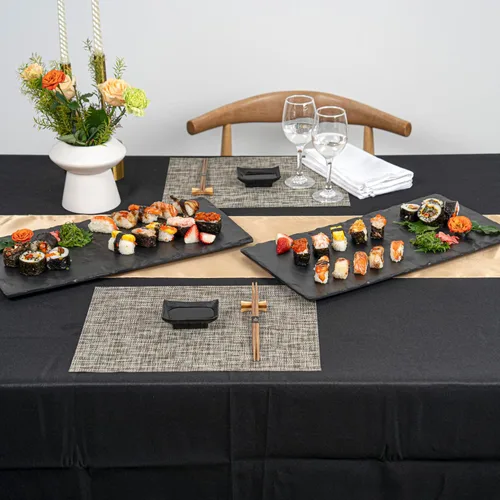 Vista 9 de Restaurantware Voga - Platos de servir de 10 x 20 pulgadas, 4 tablas rectangulares de charcutería, imitan el aspecto de la melamina negra pizarra