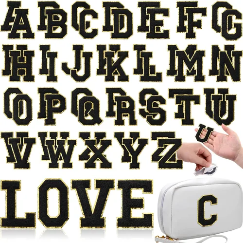 Vista 28 de WILLBOND 52 parches autoadhesivos de letras de felpilla de 2.2/2.8 pulgadas A-Z, calcomanías bordadas del alfabeto para ropa, bolsa, sombrero