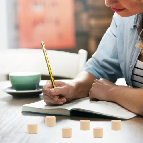 Vista 8 de Bloques cilíndricos de madera sin terminar para manualidades, bloques de manualidades naturales para proyectos de arte y manualidades, bloques lisos