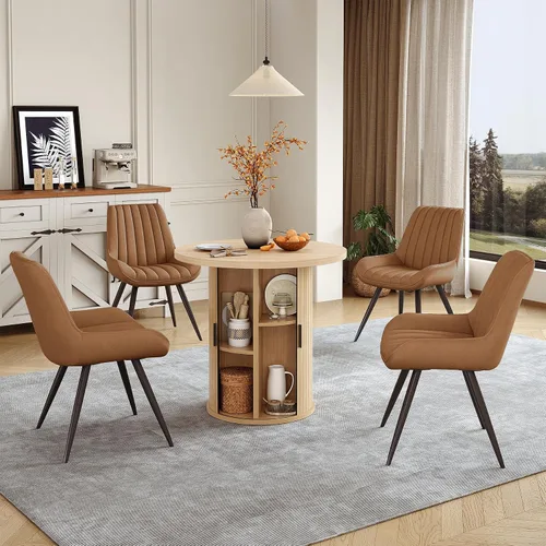 Vista 72 de Miereirl Moderno juego de comedor de 5 piezas para mesa redonda de madera de 4,31.5 pulgadas con estante de almacenamiento semiabierto y puerta