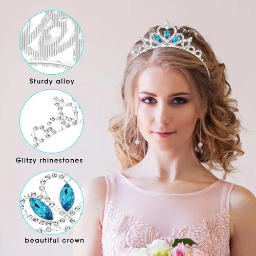 Vista 3 de Molain 2 tiara de corona de princesa, diadema para niñas con perlas de cristal de diamantes de imitación, corona para la cabeza para mujeres