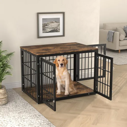 Vista 5 de rehomerance Muebles rústicos resistentes para perros grandes y medianos, mesa auxiliar decorativa para casa de mascotas, jaula de madera, muebles