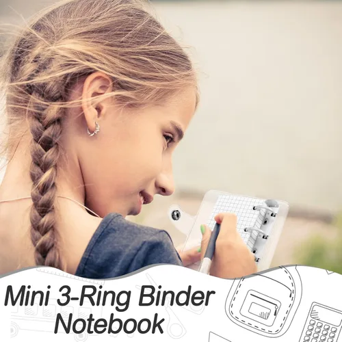 Vista 3 de 2 juegos de mini fundas transparentes de 3 anillos con mini bolsillos interiores de papel para carpeta, cierre de cuaderno de PVC suave y Blanco