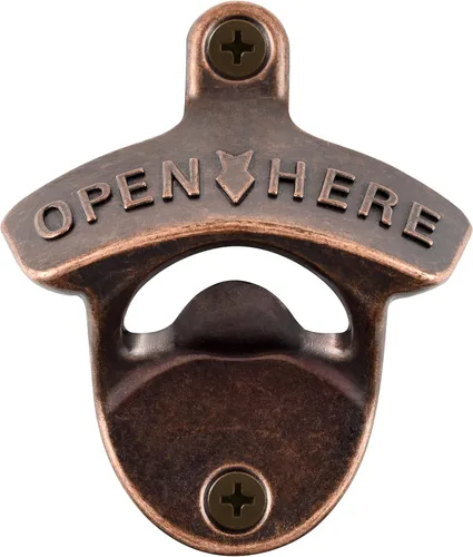 Vista 32 de Abrebotellas de bronce antiguo montado en la pared abrebotellas de cerveza montado en la parte superior para regalos