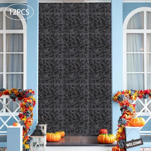 Vista 9 de Paneles de pared de flores 3D, 12 paneles de pared de flores artificiales, rosas de seda, fondo de pared de flores sintéticas decorativas