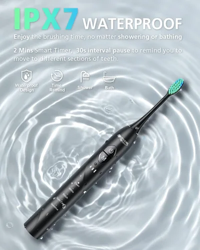 Vista 8 de BAOVERI Cepillo de dientes eléctrico para adultos y niños, cepillo de dientes sónico recargable de 42000 VPM con 8 cabezales de cepillo, 5 modos y 3